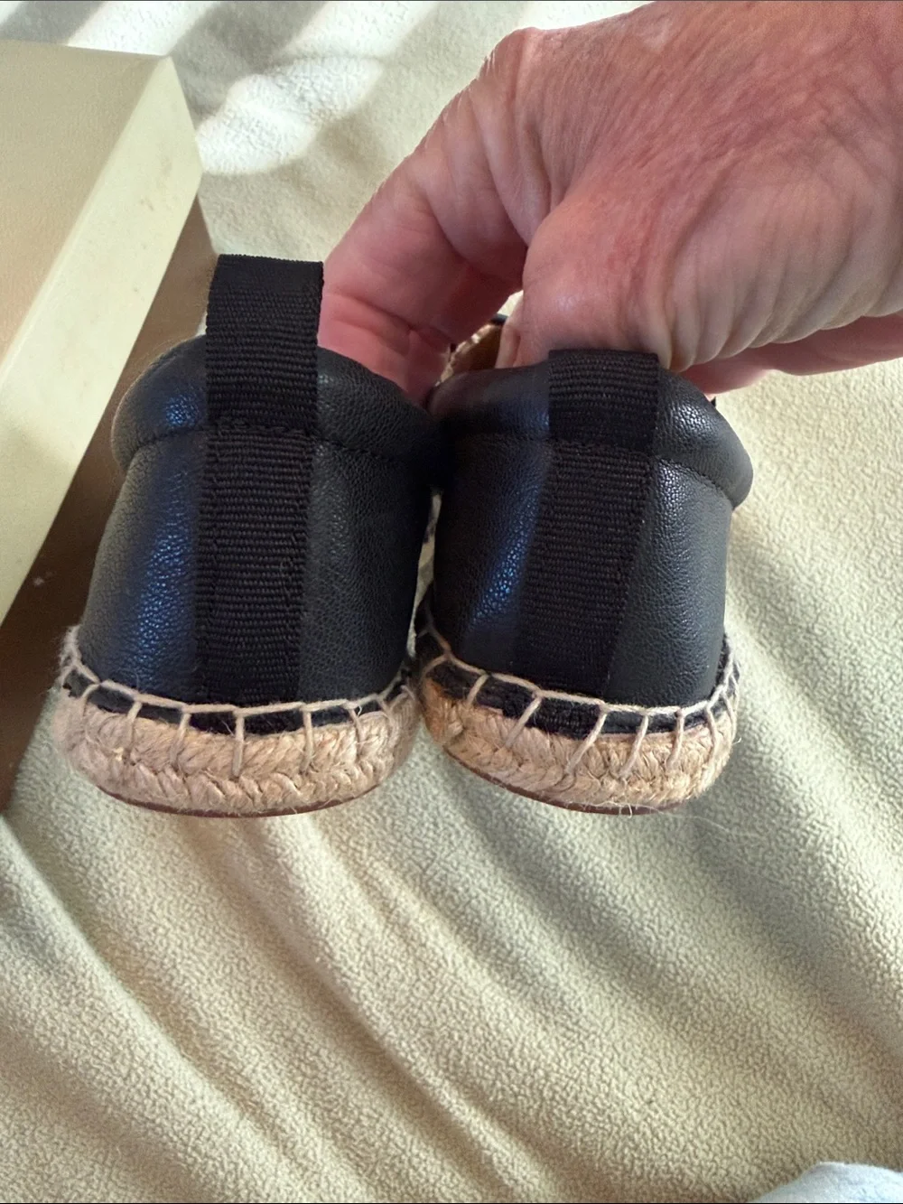Franco Sarto Women’s Black Leather Espadrille Slip-Ons